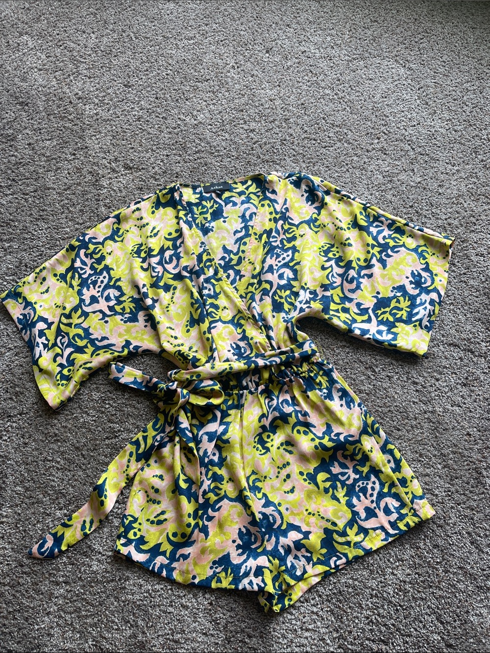 Aakaa Navy, Lime & Pale Pink Printed Wrap Romper